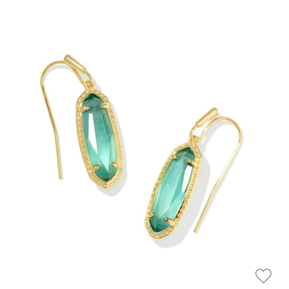 New!Kendra Scott Eva Drop Earrings Gold/Teal Green Cat's Eye Glass Y2K Cottageco